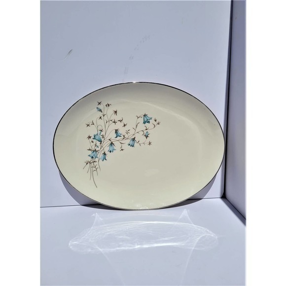 Vintage 60s Flintridge Belnor Blue Gray Floral California‎ Ceramic Platter - Picture 1 of 7